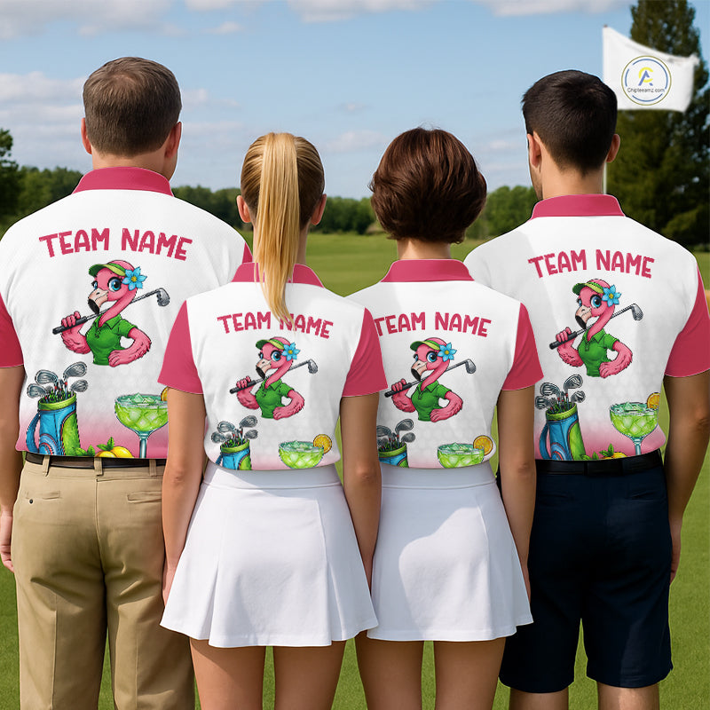 Mens Flamingo Tropical Polo Golf Shirts Custom Pink And White Ball Golf Attire For Golfers NYN3061