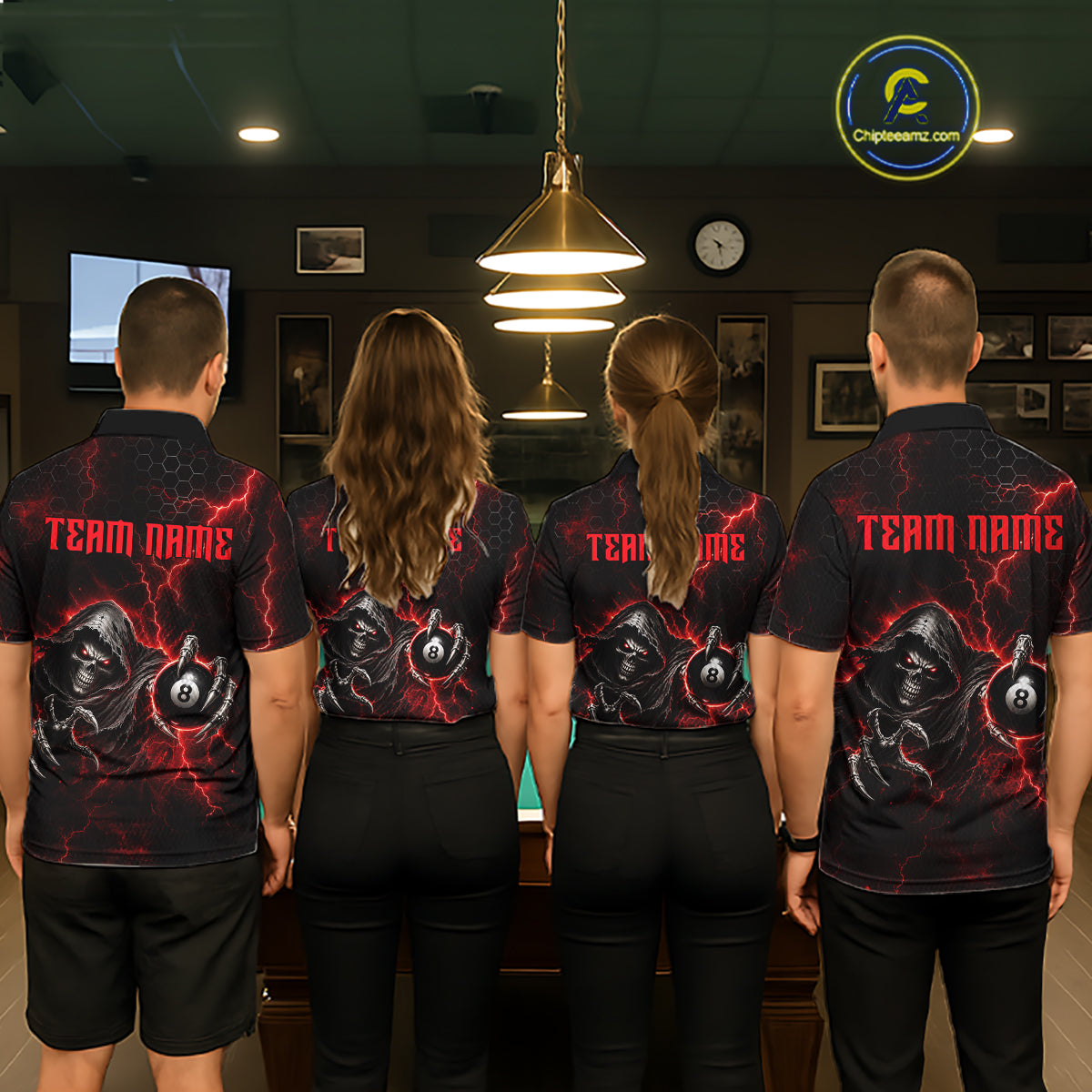 Custom Red Grim Reaper Thunder 8 Ball Pool Billiard Shirt For Men,  Billiard Team Jersey NYN3778