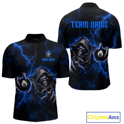 Custom Blue Grim Reaper Thunder 8 Ball Pool Billiard Shirt For Men,  Billiard Team Jersey NYN3779