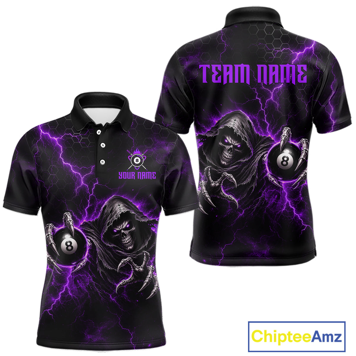 Custom Purple Grim Reaper Thunder 8 Ball Pool Billiard Shirt For Men,  Billiard Team Jersey NYN3780