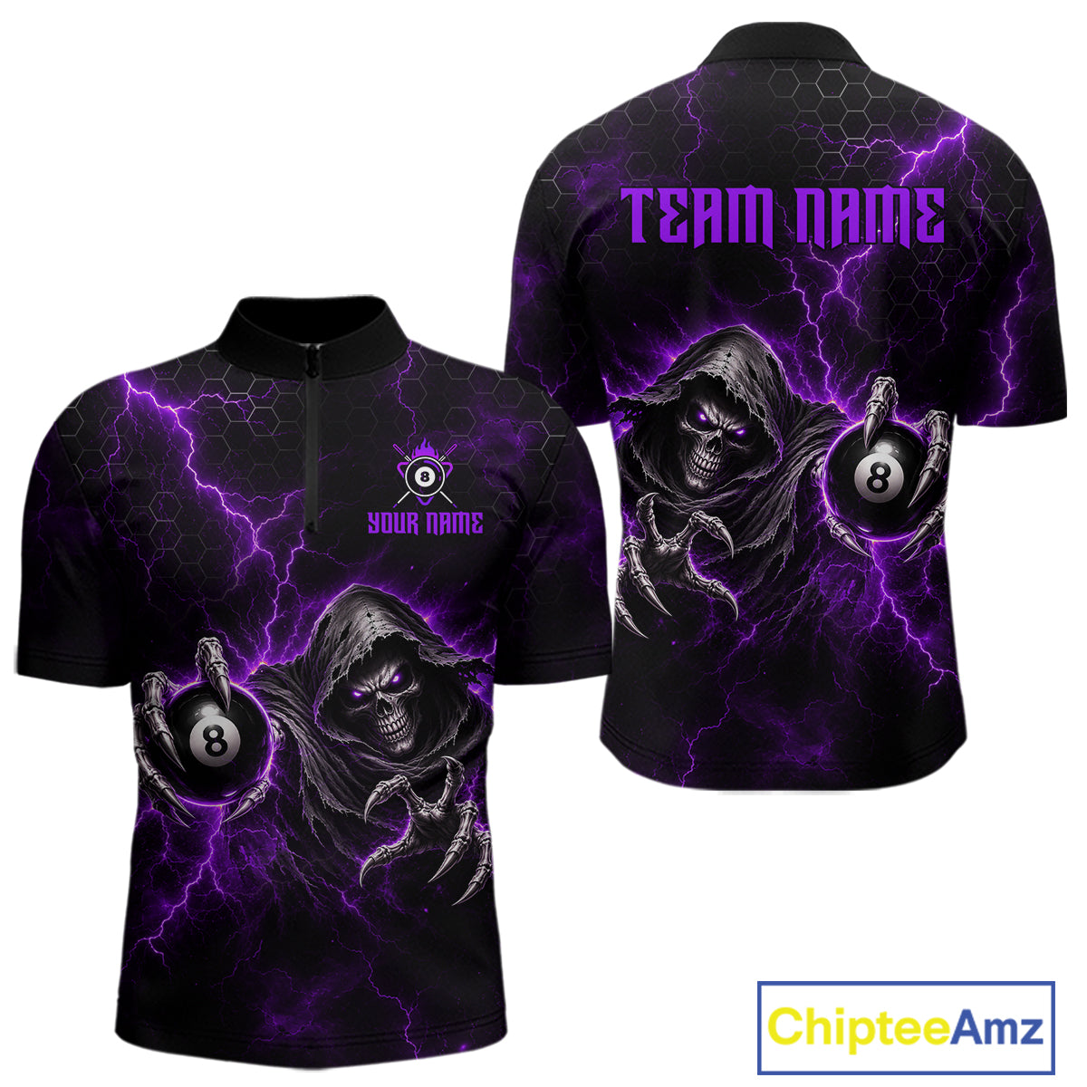 Custom Purple Grim Reaper Thunder 8 Ball Pool Billiard Shirt For Men,  Billiard Team Jersey NYN3780
