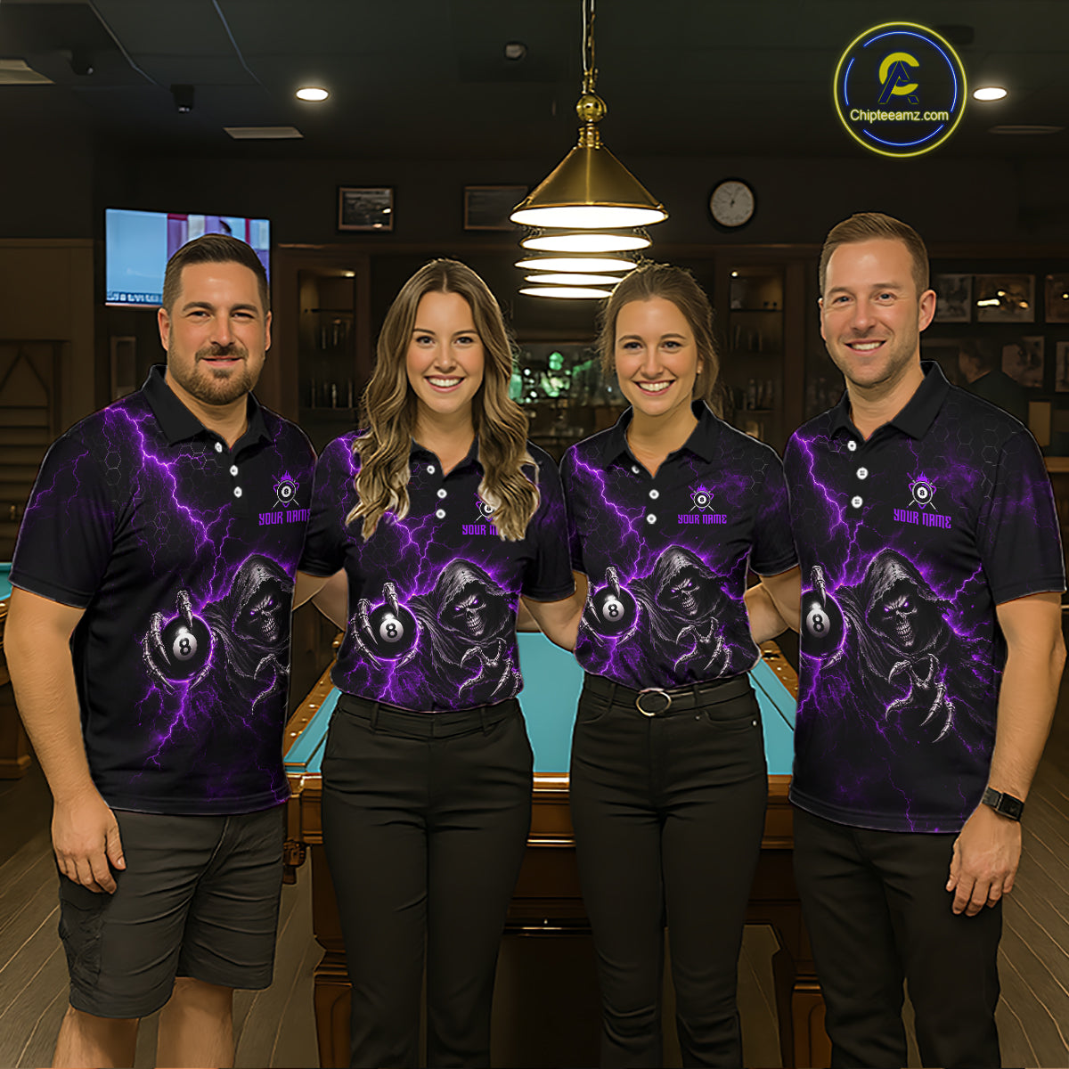 Custom Purple Grim Reaper Thunder 8 Ball Pool Billiard Shirt For Women, Billiard Team Jersey NYN3780