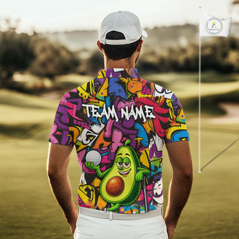 Personalized Name Golf Shirt For Men Funny Avocado Golf Jersey Colorful Graffiti Golf Polo Shirt NYN4459