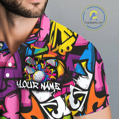 Personalized Name Golf Shirt For Men Funny Avocado Golf Jersey Colorful Graffiti Golf Polo Shirt NYN4459
