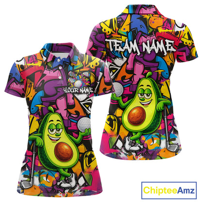 Personalized Name Golf Shirt For Women Funny Avocado Golf Jersey Colorful Graffiti Golf Polo Shirt NYN4459
