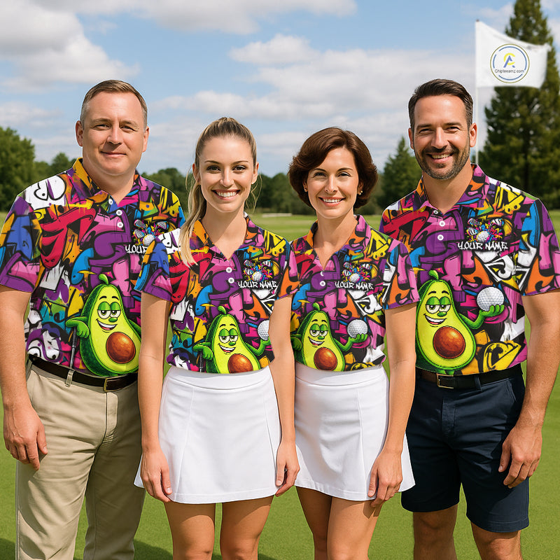 Personalized Name Golf Shirt For Men Funny Avocado Golf Jersey Colorful Graffiti Golf Polo Shirt NYN4459