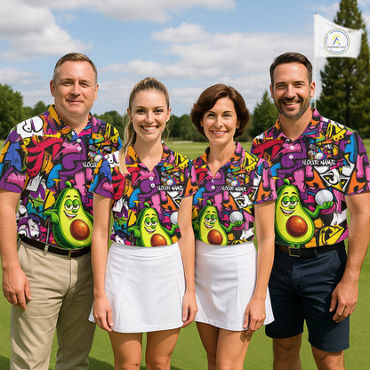 Personalized Name Golf Shirt For Men Funny Avocado Golf Jersey Colorful Graffiti Golf Polo Shirt NYN4459