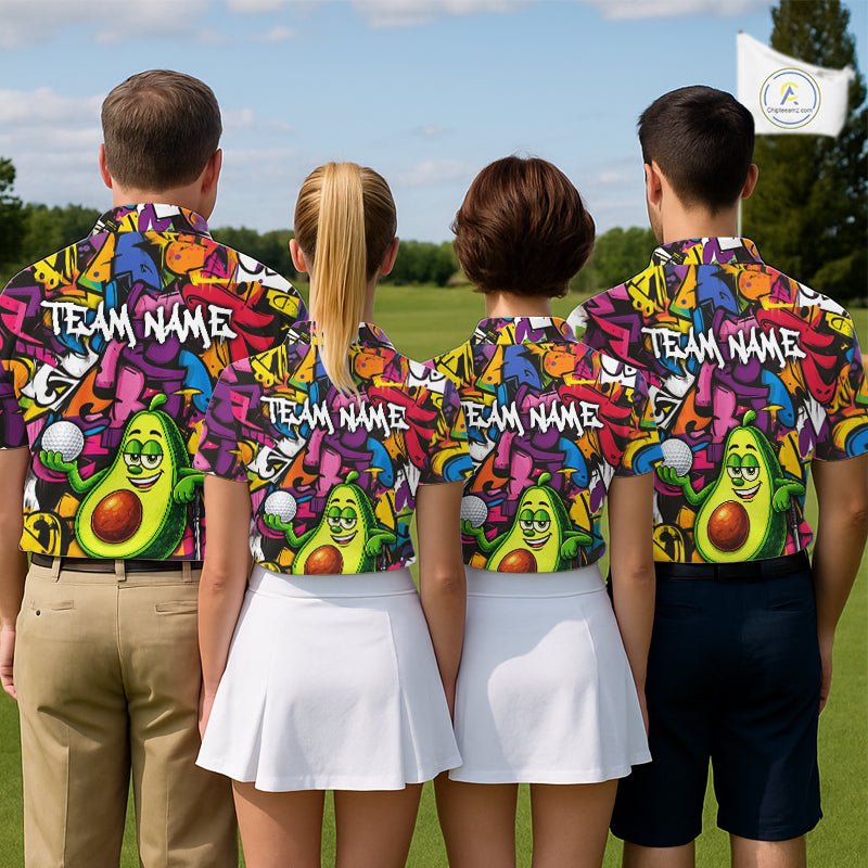 Personalized Name Golf Shirt For Men Funny Avocado Golf Jersey Colorful Graffiti Golf Polo Shirt NYN4459