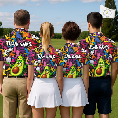 Personalized Name Golf Shirt For Men Funny Avocado Golf Jersey Colorful Graffiti Golf Polo Shirt NYN4459