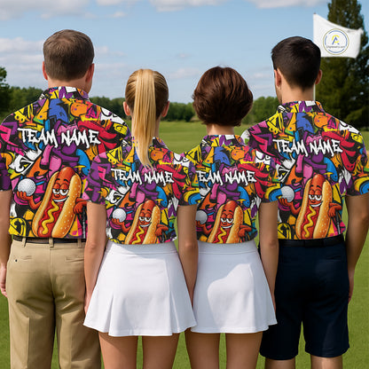 Personalized Name Golf Shirt For Men Funny Hotdog Golf Jersey Colorful Graffiti Golf Polo Shirt NYN4460