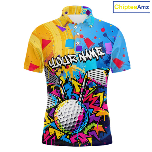 Custom Mens Golf Polo Shirt With Name Colorful Golf Clubs Shirt Paint Splash Golf Jersey Golf Gifts NYN4464