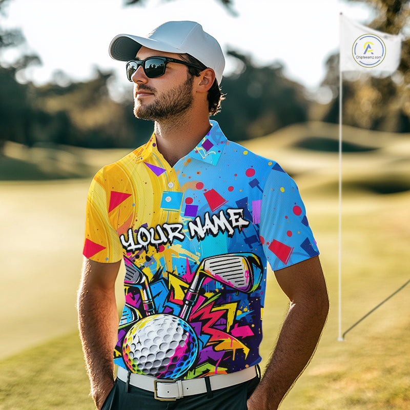 Custom Mens Golf Polo Shirt With Name Colorful Golf Clubs Shirt Paint Splash Golf Jersey Golf Gifts NYN4464