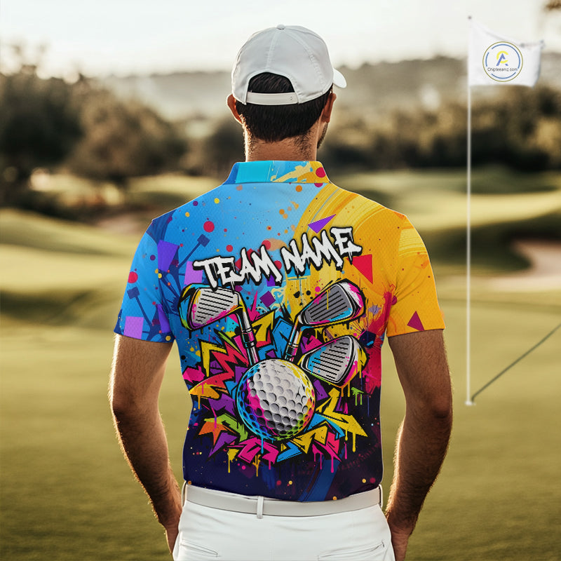 Custom Mens Golf Polo Shirt With Name Colorful Golf Clubs Shirt Paint Splash Golf Jersey Golf Gifts NYN4464