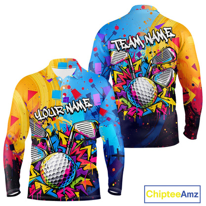 Custom Mens Golf Polo Shirt With Name Colorful Golf Clubs Shirt Paint Splash Golf Jersey Golf Gifts NYN4464