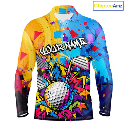 Custom Mens Golf Polo Shirt With Name Colorful Golf Clubs Shirt Paint Splash Golf Jersey Golf Gifts NYN4464