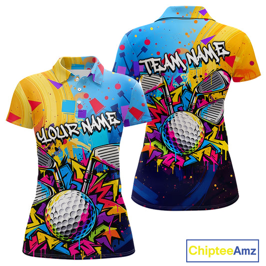 Custom Women Golf Polo Shirt With Name Colorful Golf Clubs Shirt Paint Splash Golf Jersey Golf Gifts NYN4464