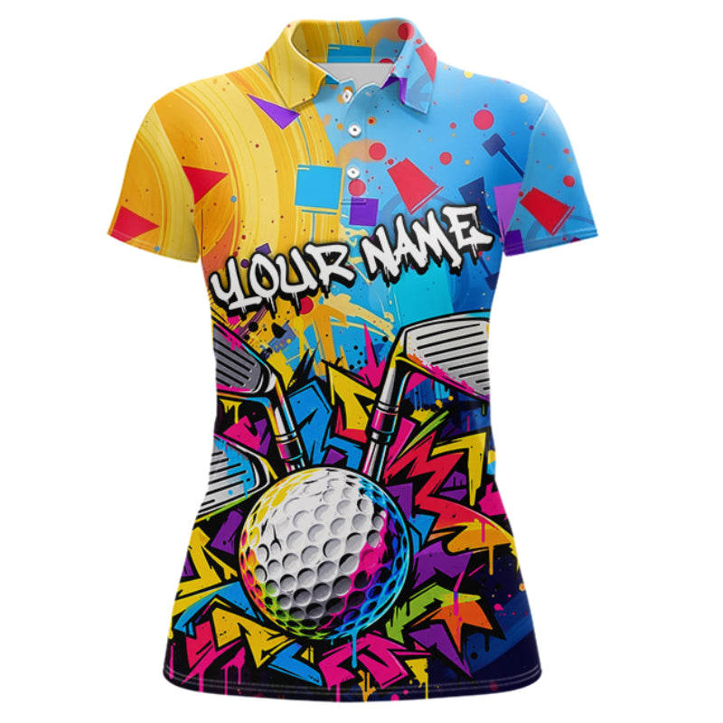 Custom Women Golf Polo Shirt With Name Colorful Golf Clubs Shirt Paint Splash Golf Jersey Golf Gifts NYN4464