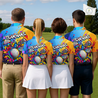 Custom Mens Golf Polo Shirt With Name Colorful Golf Clubs Shirt Paint Splash Golf Jersey Golf Gifts NYN4464