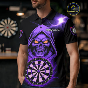 Custom Skeleton Purple Flames Dartboard Dart Men Polo Jerseys Outfits Dart Team Shirt NYN1664