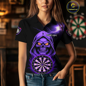 Custom Skeleton Purple Flames Dartboard Dart Women Polo Jerseys Outfits Dart Team Shirt NYN1664
