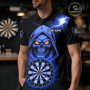 Custom Skeleton Blue Flames Dartboard Dart Men Polo Jerseys Outfits Dart Team Shirt NYN1665