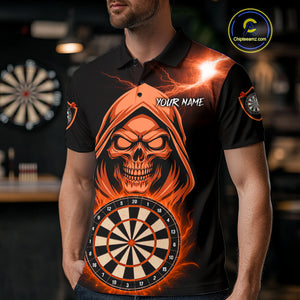 Custom Skeleton Orange Flames Dartboard Dart Men Polo Jerseys Outfits Dart Team Shirt NYN1666