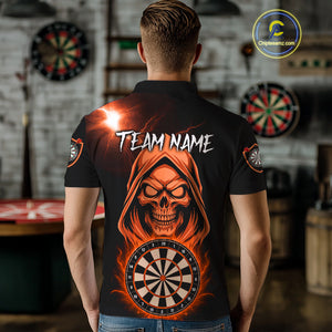 Custom Skeleton Orange Flames Dartboard Dart Men Polo Jerseys Outfits Dart Team Shirt NYN1666