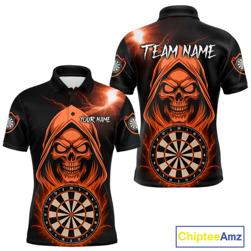 Custom Skeleton Orange Flames Dartboard Dart Men Polo Jerseys Outfits Dart Team Shirt NYN1666