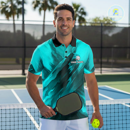 Custom Fire Flame Turquoise Pickleball Ball T-Shirt For Men Outfits Pickleball Jerseys NYN2485