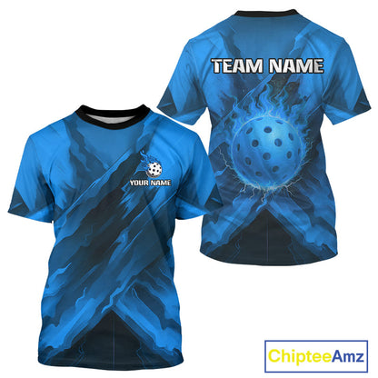 Custom Fire Flame Blue Pickleball Ball T-Shirt For Men Outfits Pickleball Jerseys NYN2486