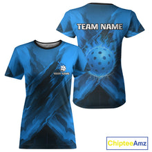 Load image into Gallery viewer, Custom Fire Flame Blue Pickleball Ball T-Shirt For Women  Outfits Pickleball Jerseys NYN2486