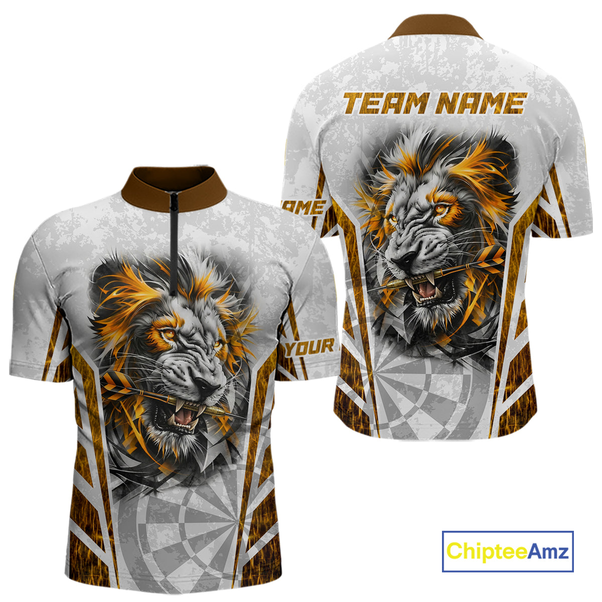 Yellow And White Grunge Tiger Dartboard Custom Men Darts Polo League Shirts Dart Jerseys NYN2839