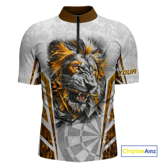 Yellow And White Grunge Tiger Dartboard Custom Men Darts Polo League Shirts Dart Jerseys NYN2839