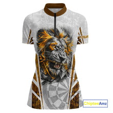 Load image into Gallery viewer, Yellow And White Grunge Tiger Dartboard Custom Women Darts Polo League Shirts Dart Jerseys NYN2839