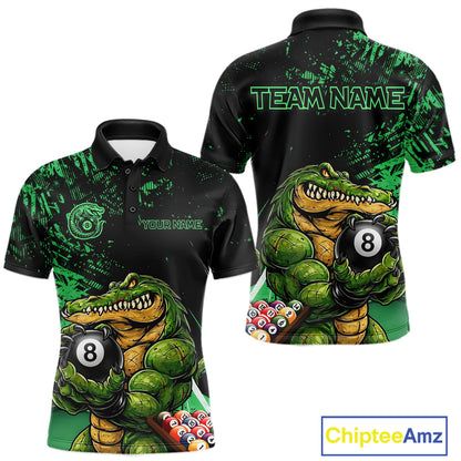 Custom Green Grunge Crocodile 8 Ball Billiard Pool Shirt For Men Funny Billiard Team Jersey NYN3066