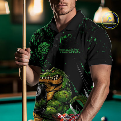 Custom Green Grunge Crocodile 8 Ball Billiard Pool Shirt For Men Funny Billiard Team Jersey NYN3066