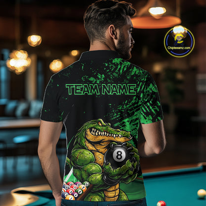 Custom Green Grunge Crocodile 8 Ball Billiard Pool Shirt For Men Funny Billiard Team Jersey NYN3066
