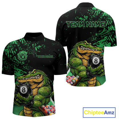 Custom Green Grunge Crocodile 8 Ball Billiard Pool Shirt For Men Funny Billiard Team Jersey NYN3066
