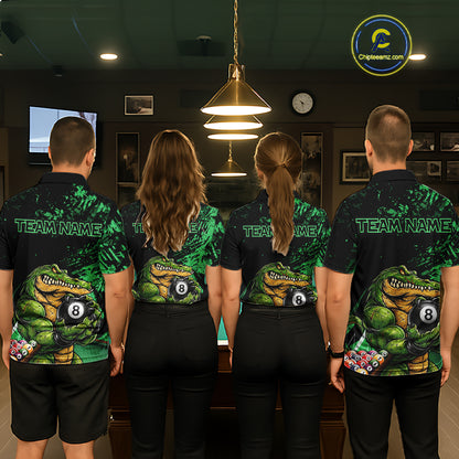 Custom Green Grunge Crocodile 8 Ball Billiard Pool Shirt For Women Funny Billiard Team Jersey NYN3066