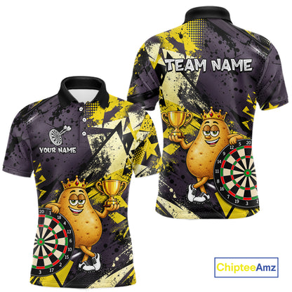 Funny King Potato Trophy Dartboard Shirt For Men Custom Name Yellow Grunge Darts Apparel Jersey NYN4474