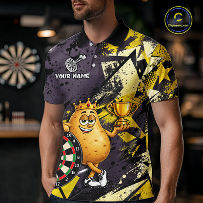 Funny King Potato Trophy Dartboard Shirt For Men Custom Name Yellow Grunge Darts Apparel Jersey NYN4474