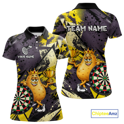 Funny King Potato Trophy Dartboard Shirt For Women Custom Name Yellow Grunge Darts Apparel Jersey NYN4474