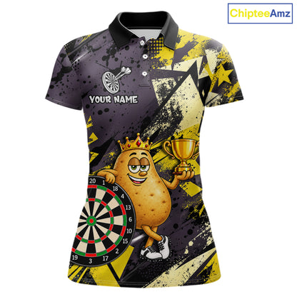 Funny King Potato Trophy Dartboard Shirt For Women Custom Name Yellow Grunge Darts Apparel Jersey NYN4474