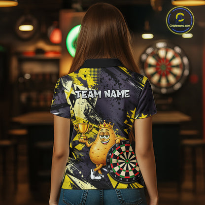 Funny King Potato Trophy Dartboard Shirt For Women Custom Name Yellow Grunge Darts Apparel Jersey NYN4474