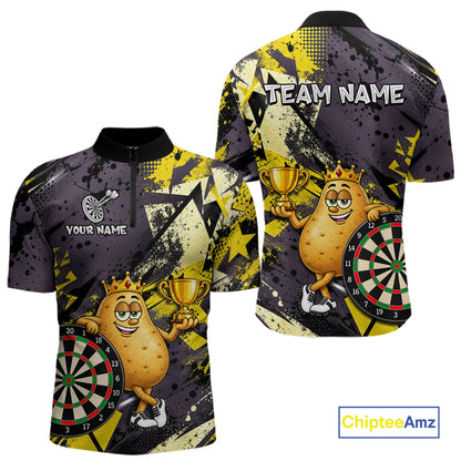 Funny King Potato Trophy Dartboard Shirt For Men Custom Name Yellow Grunge Darts Apparel Jersey NYN4474