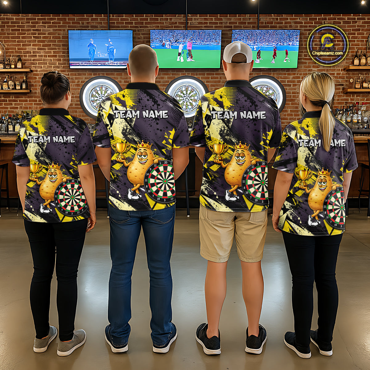 Funny King Potato Trophy Dartboard Shirt For Men Custom Name Yellow Grunge Darts Apparel Jersey NYN4474
