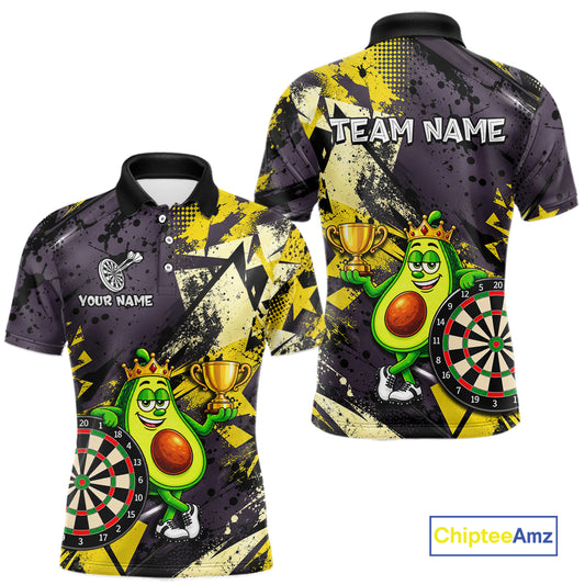 Funny King Avocado Trophy Dartboard Shirt For Men Custom Name Yellow Grunge Darts Apparel Jersey NYN4475