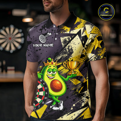 Funny King Avocado Trophy Dartboard Shirt For Men Custom Name Yellow Grunge Darts Apparel Jersey NYN4475