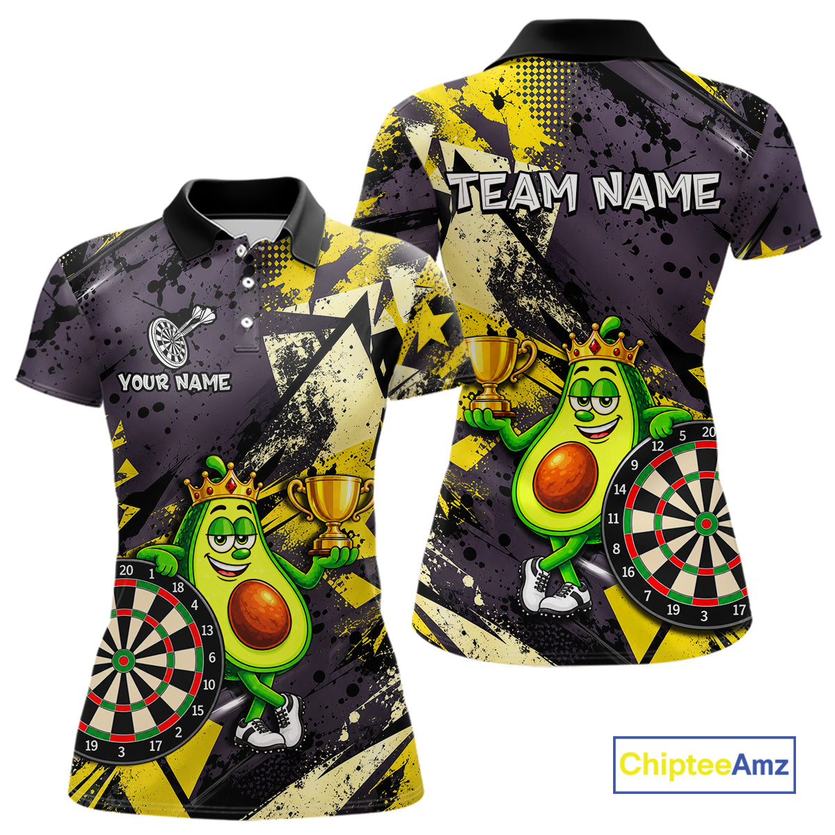 Funny King Avocado Trophy Dartboard Shirt For Women Custom Name Yellow Grunge Darts Apparel Jersey NYN4475
