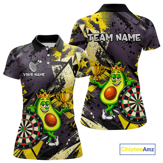 Funny King Avocado Trophy Dartboard Shirt For Women Custom Name Yellow Grunge Darts Apparel Jersey NYN4475